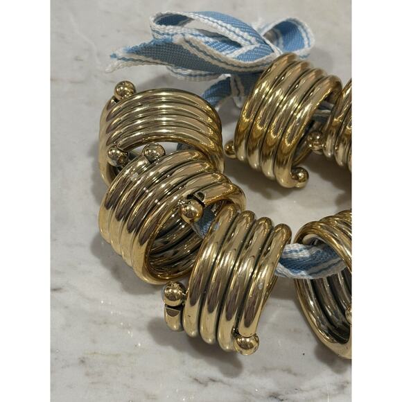 Set of 6 Vintage Gold Tone Patinaed Heavy Coiled Napkin Rings Party Setting‎ - Picture 7 of 7